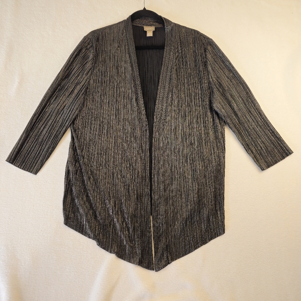 Chico's Shimmering Open-Front Pleated  Cardigan - Black Silver  Chicos Size 2